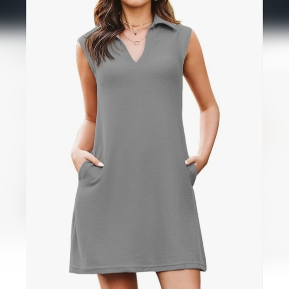 Sleeveless Gray V-Neck Dress With Pockets NWT - Picture 1 of 16